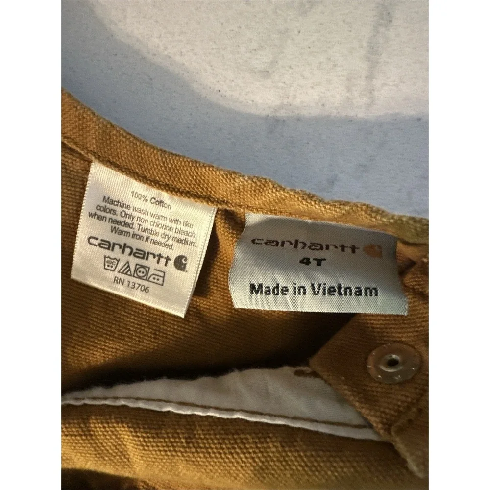 Carhartt Toddler Brown Canvas Duck Bib Overalls Double Knee Size 4T